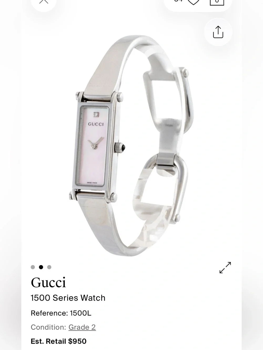Gucci Silver Bracelet Watch with Pink Mother-of-Pearl Dial